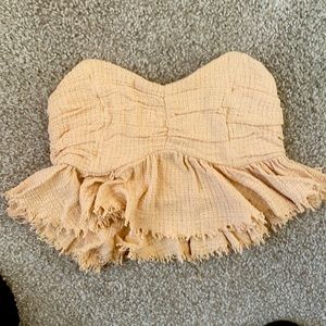 Beige frayed crop top
